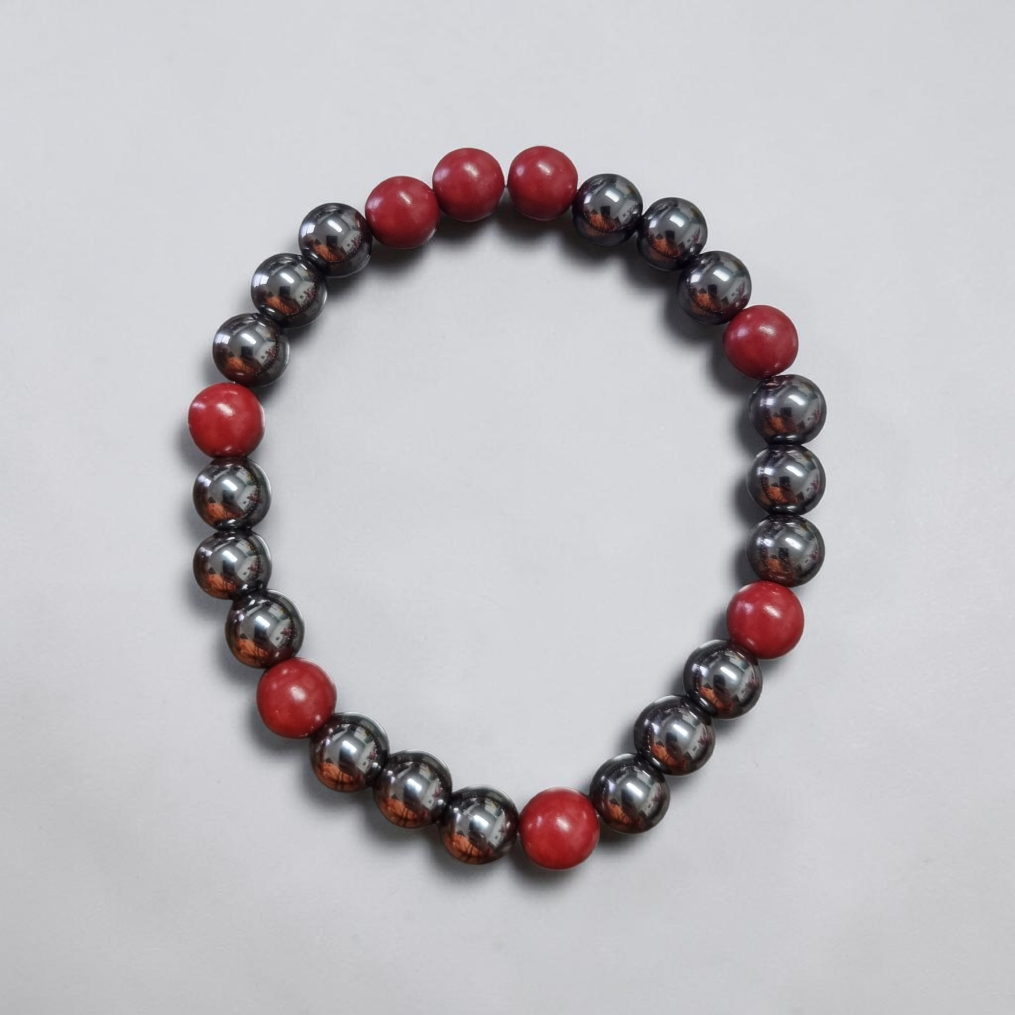 Bracelet homme hématite & bois rouge