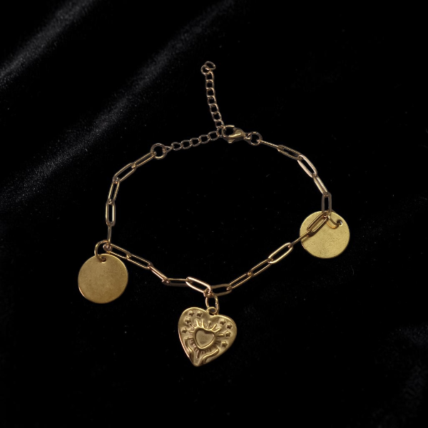 Bracelet charms doré cœur sacré