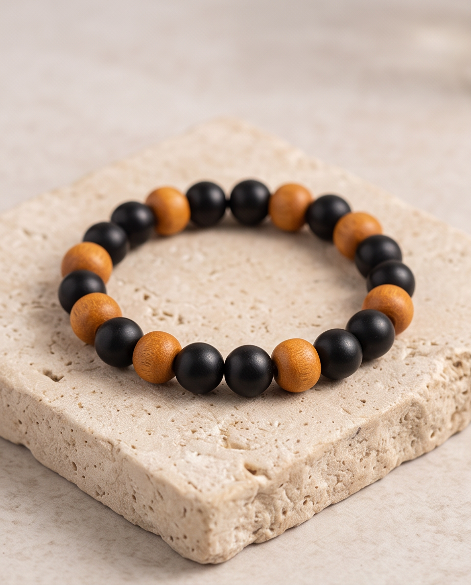Bracelet Homme Agate Noire & Eaglewood