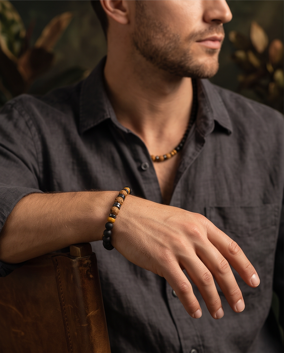 Parure agate noire eaglewood et hématite