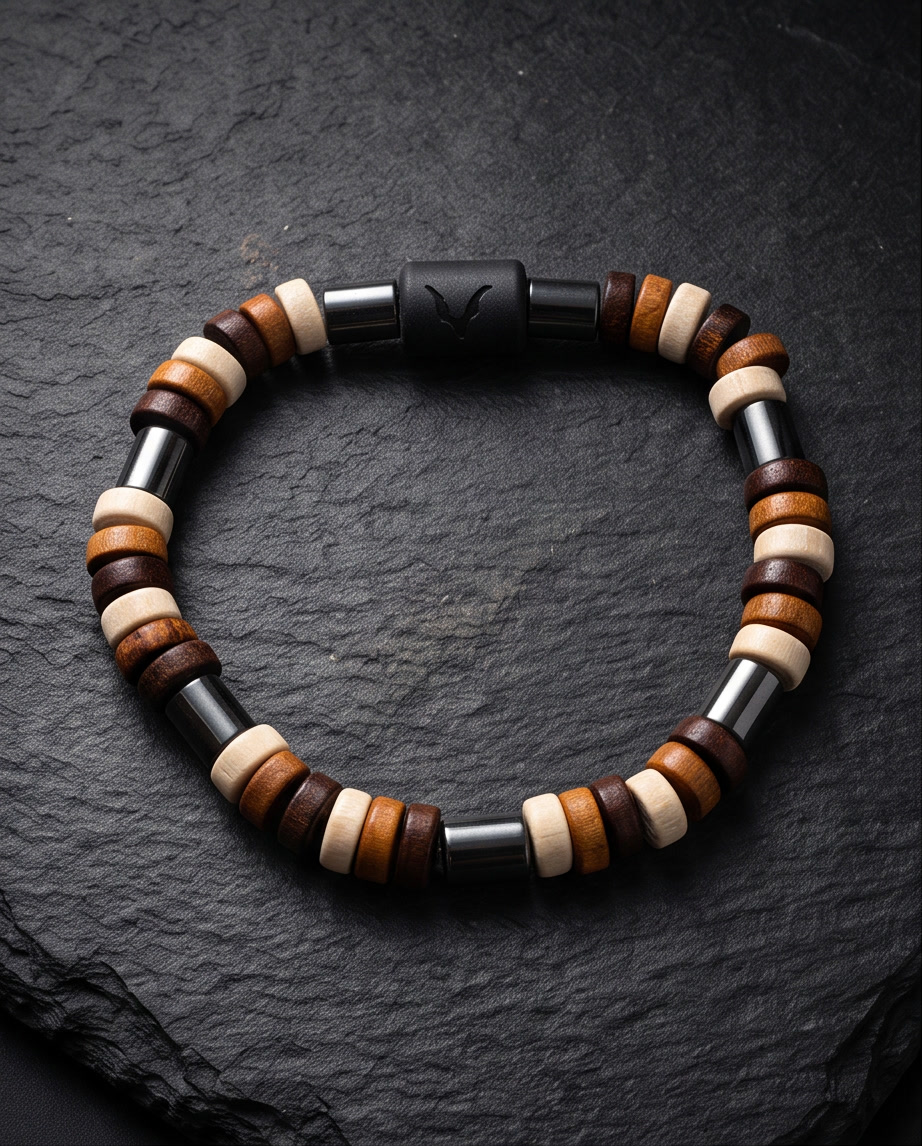 Bracelet bois hématite et onyx