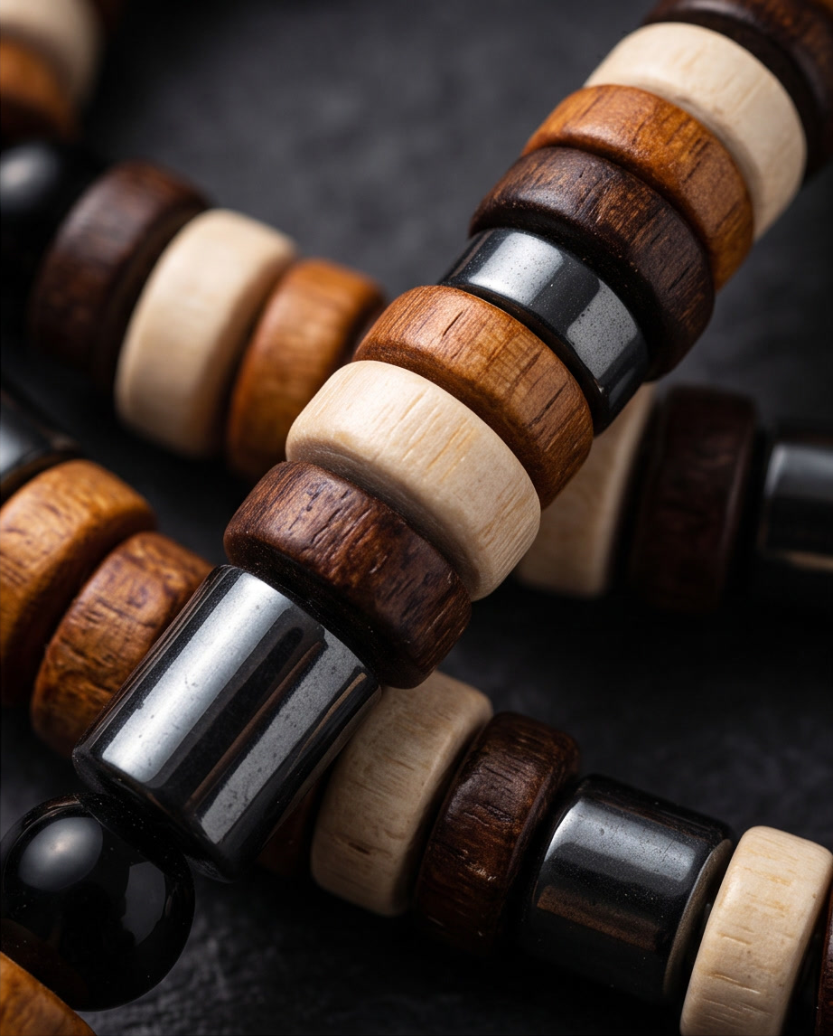 Bracelet bois hématite et onyx