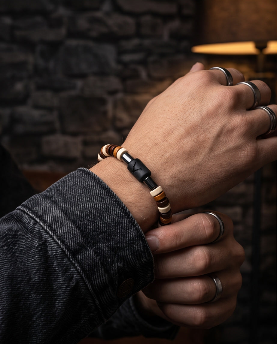 Bracelet bois hématite et onyx