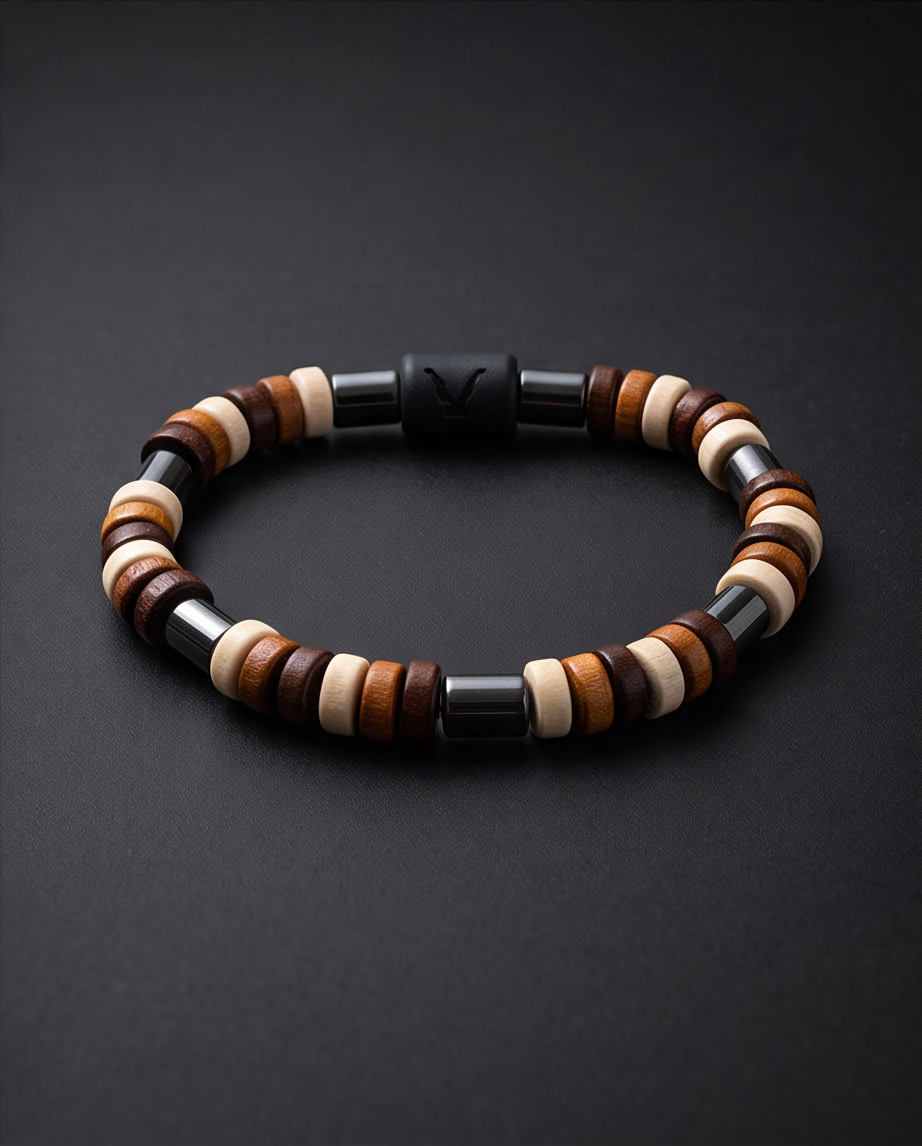 Bracelet bois hématite et onyx