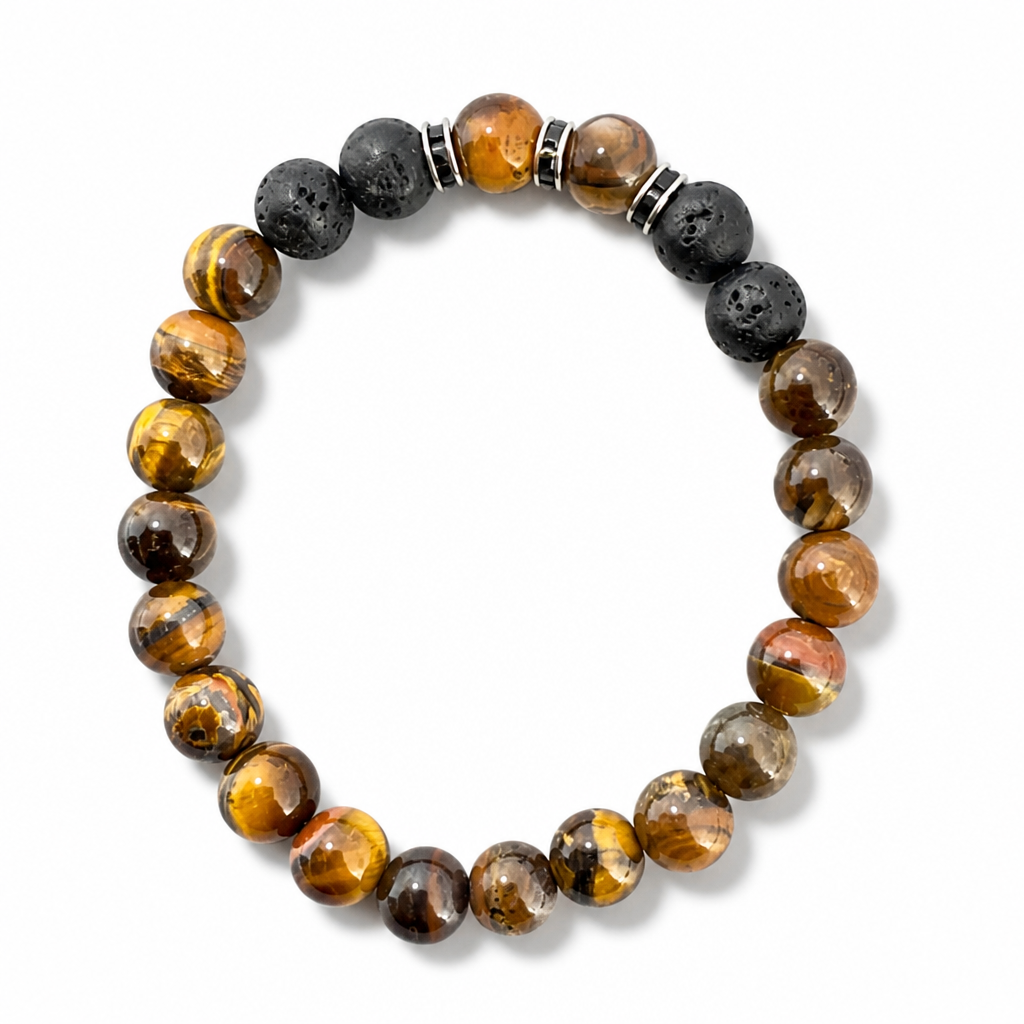 Bracelet Œil de Tigre & Pierre de Lave – Pierre Naturelle