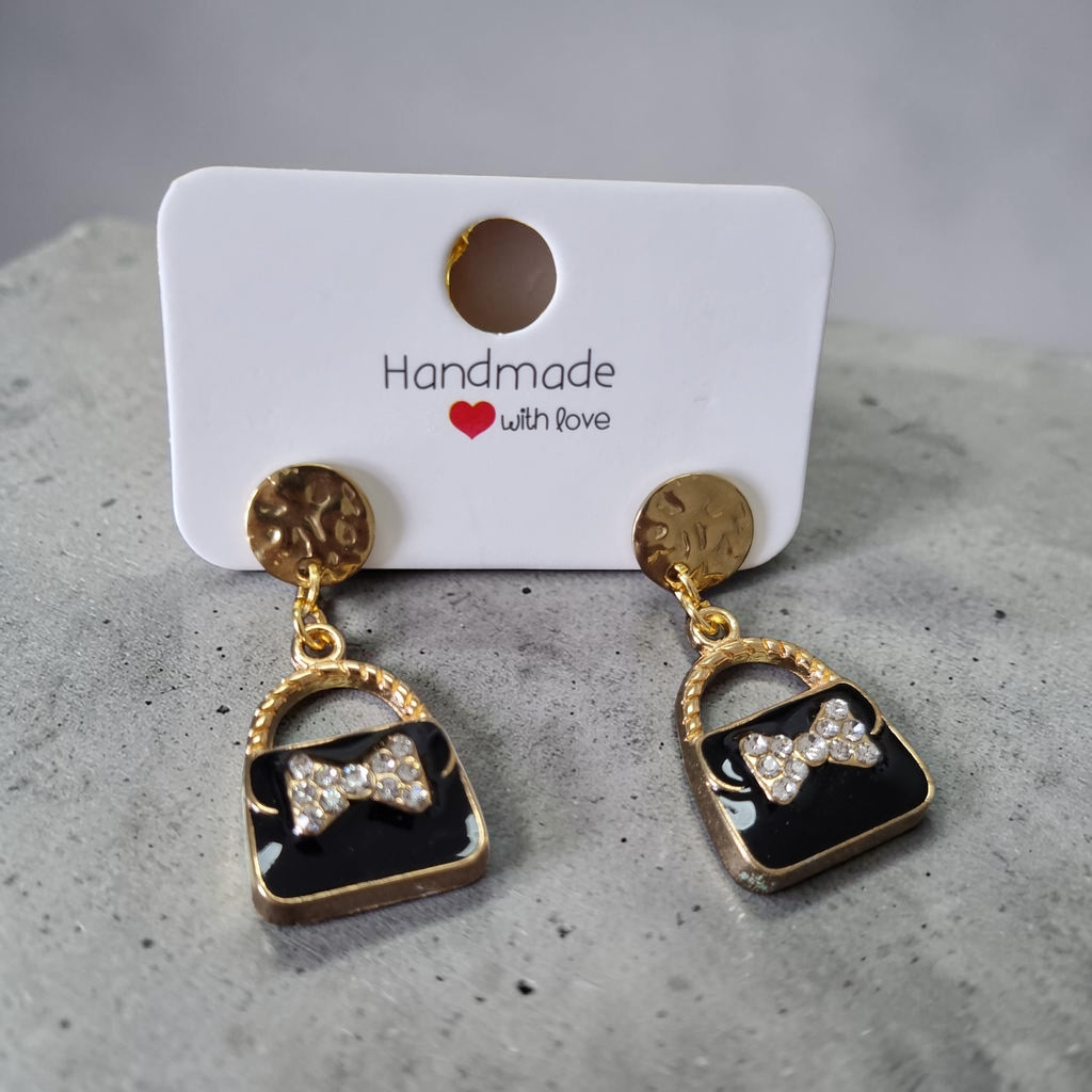 Boucles d'oreilles petit sac chic noir & doré