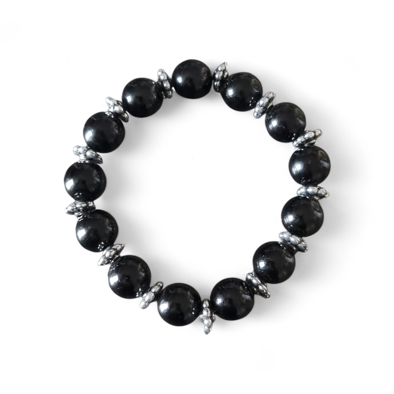 Bracelet noir perlé et argent – Élégance raffinée