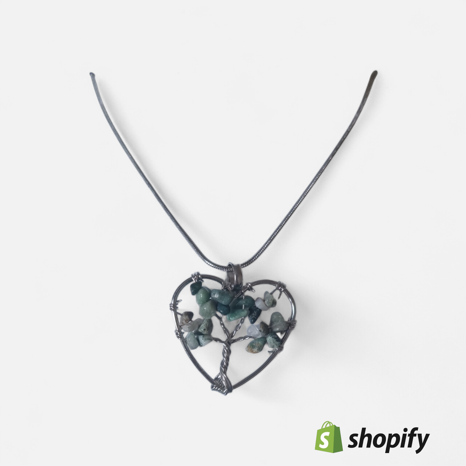 Collier cœur arbre de vie en chrysoprase – Chaîne serpent argentée