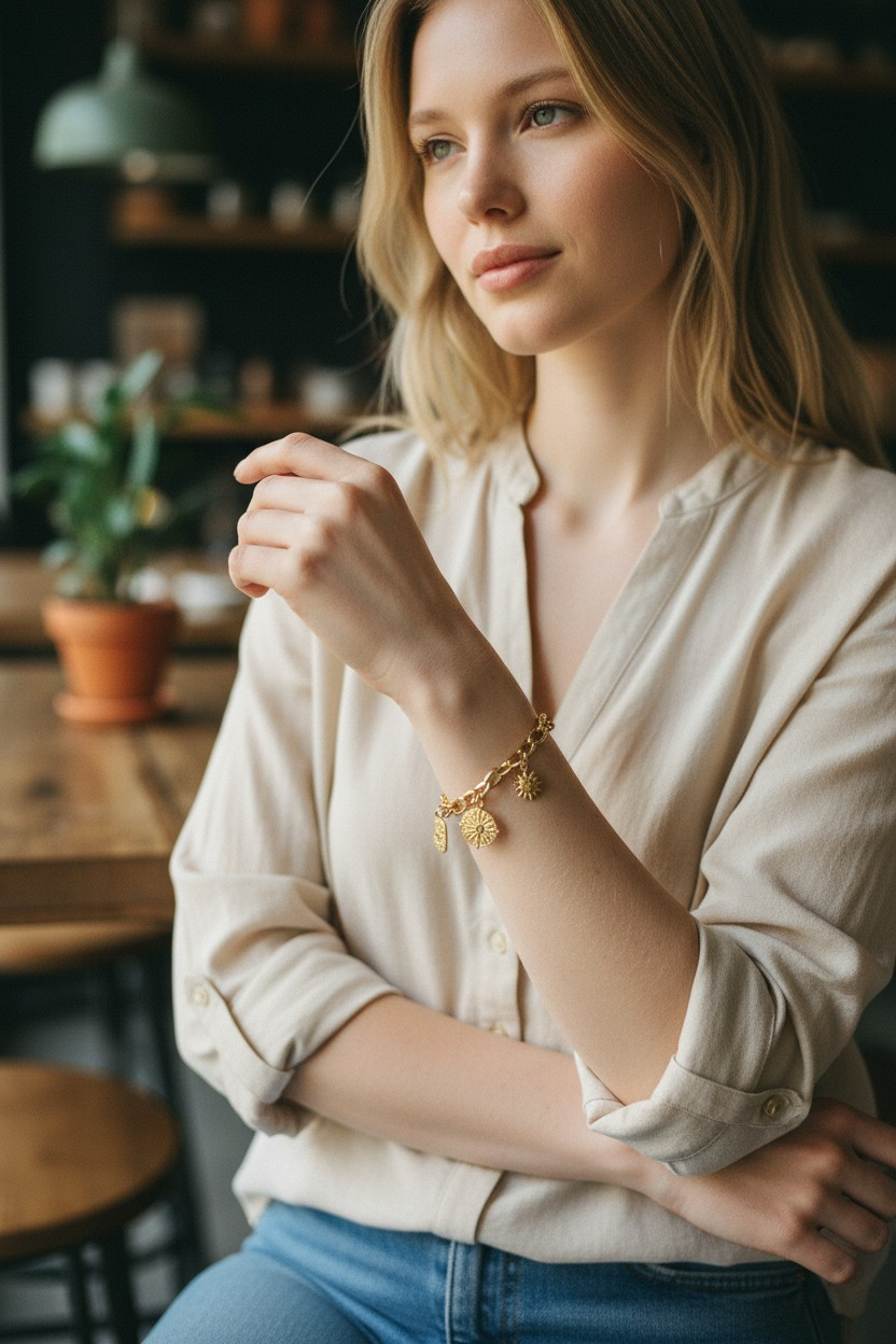Bracelet charms doré soleil & lune