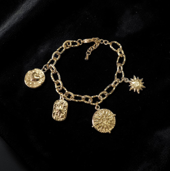 Bracelet charms doré soleil & lune
