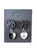Boucles d’oreilles Noir Texturé et Cœur Argent – Élégance et Caractère