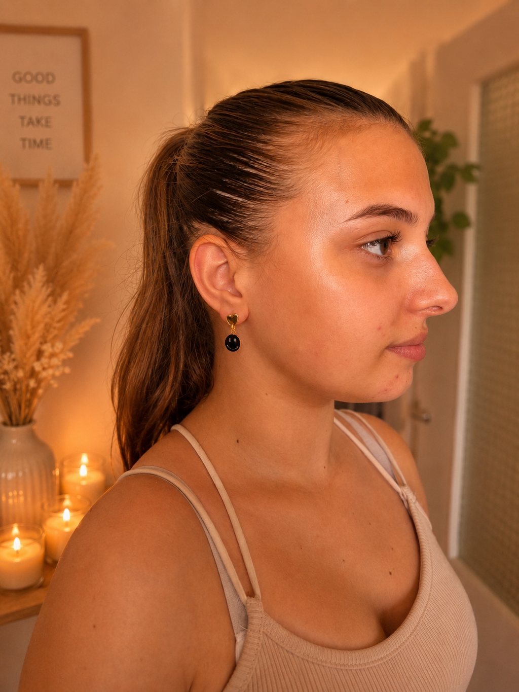 Boucles d'oreilles smiley noir & or