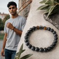 Bracelet Homme – Pierre de lave, œil de chat & hématite