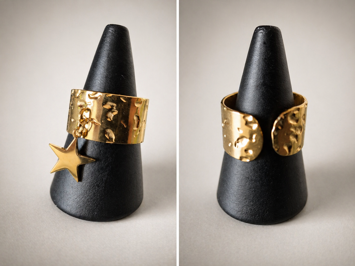 Bague dorée martelée avec étoile pendante