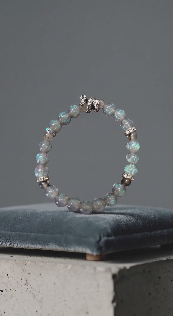 Bracelet Dragon en agate et acier inoxydable, 17 cm